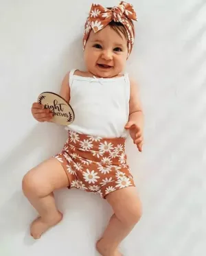 مجموعة اروين التجاريهARWEN&AJH GROUPSummer Baby Girl Children's Clothing Set Sleeveless Jumpsuit Top Printed Shorts Headband 3-Piece