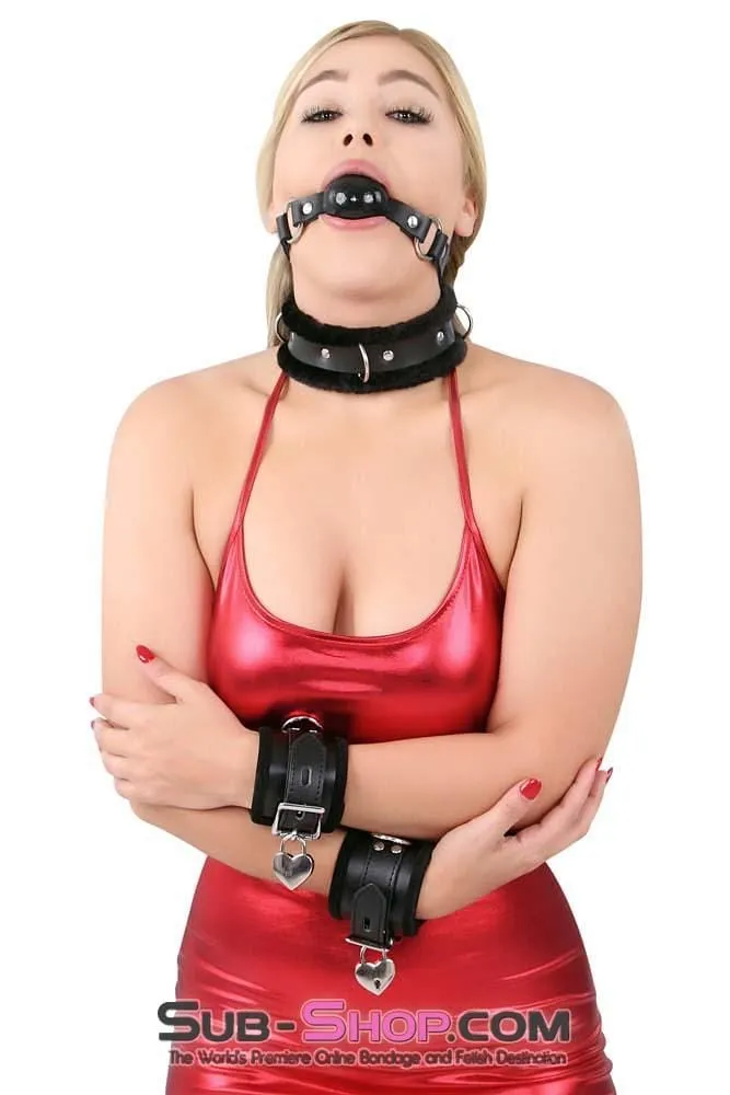 0663HS      Beloved Slave Faux Fur Lined Locking Leatherette Collar