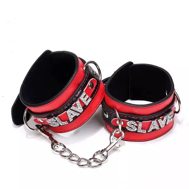 0753DL      SLAVE Rhinestone Wrist Bondage Cuffs with Chain