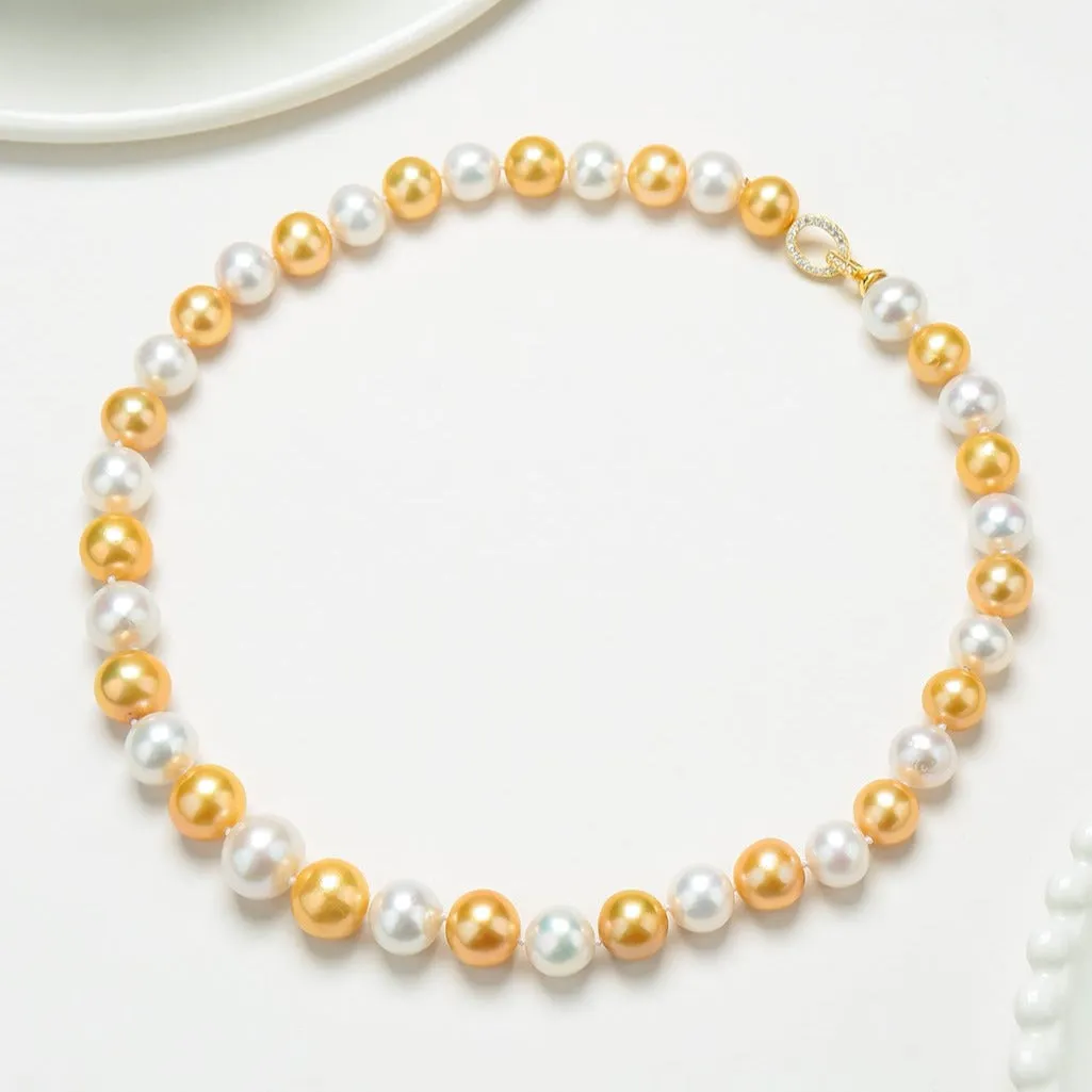 10-11mm Dyed Golden and White Freshwater Pearl Necklace