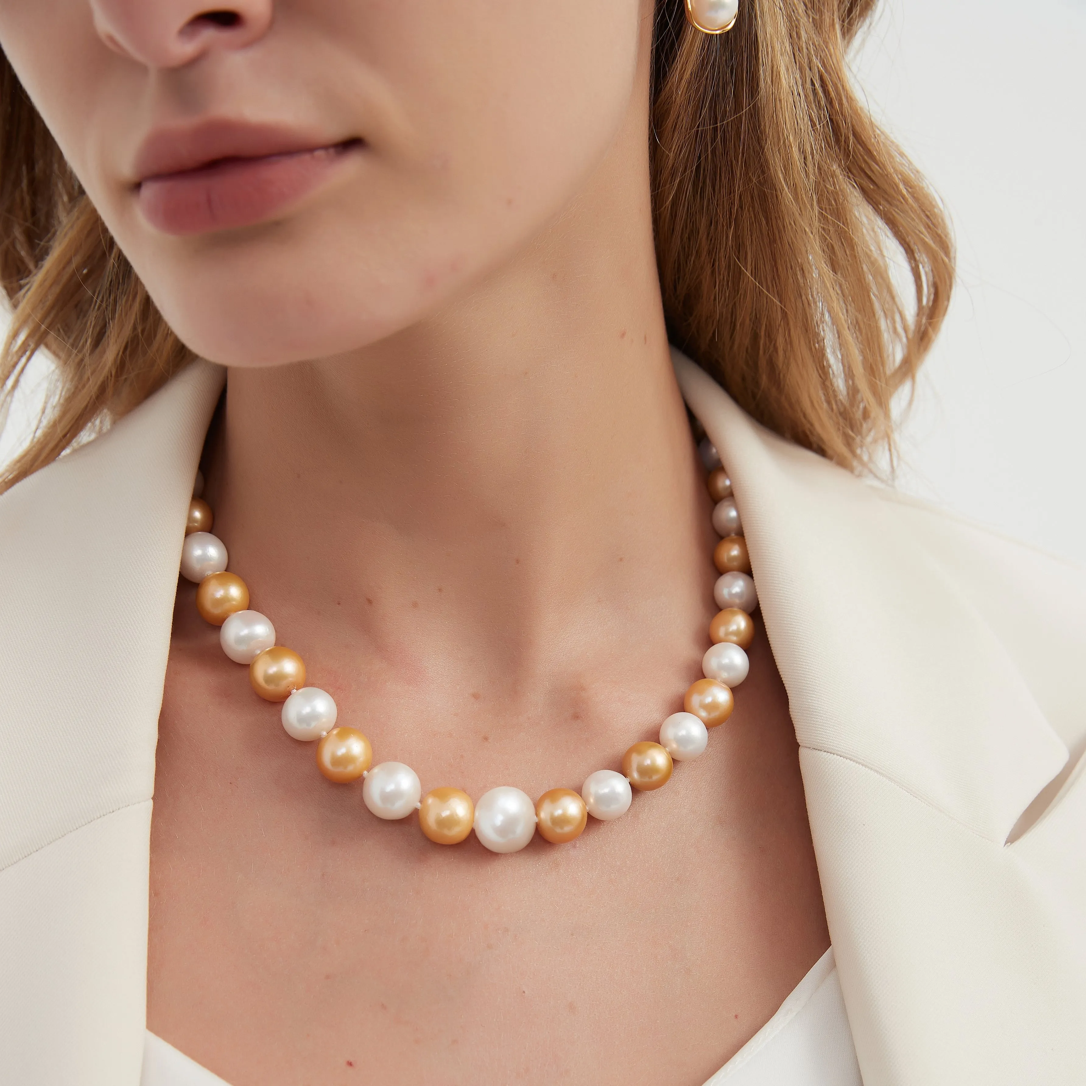 10-11mm Dyed Golden and White Freshwater Pearl Necklace