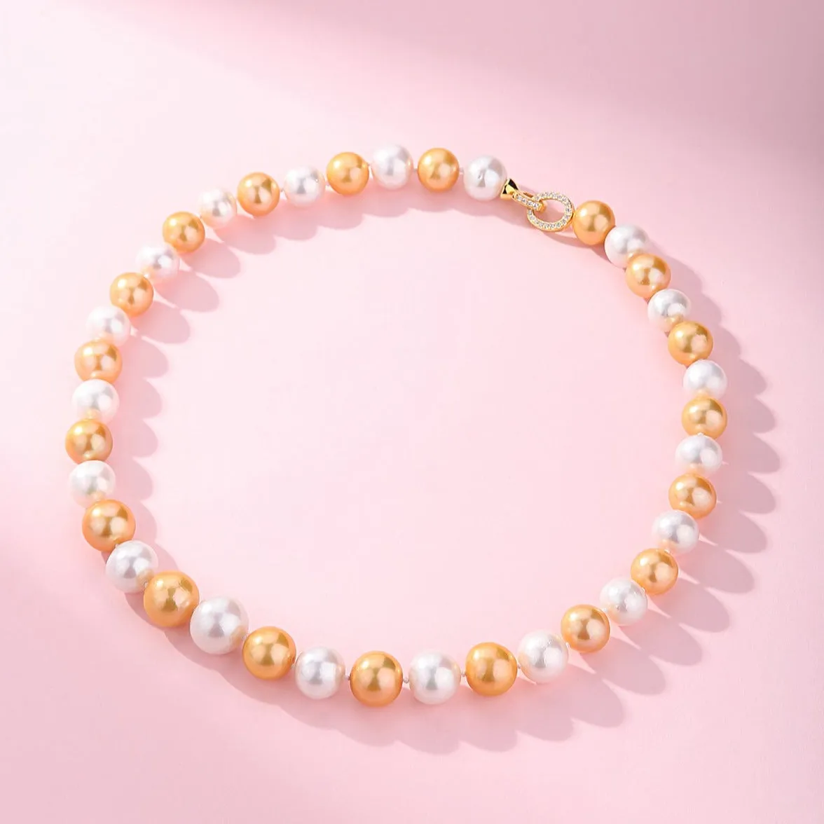 10-11mm Dyed Golden and White Freshwater Pearl Necklace