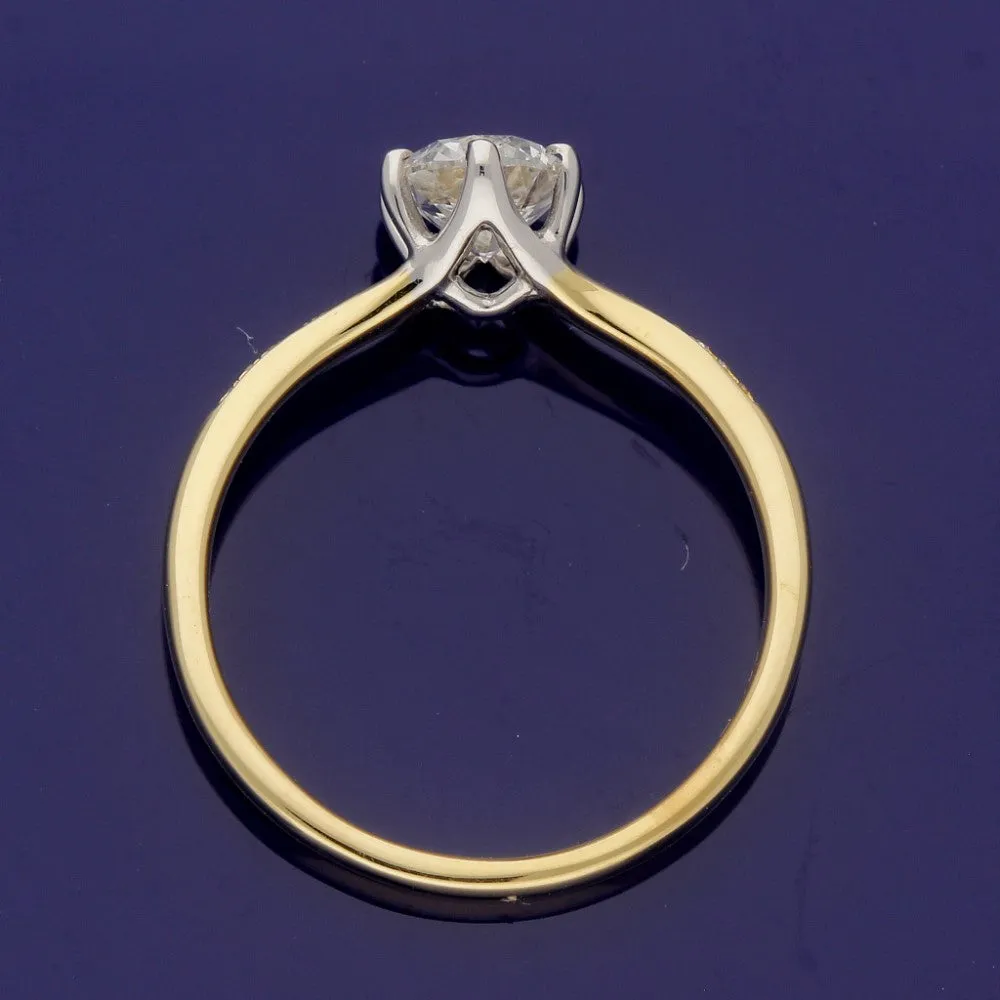 18ct Yellow Gold Certificated 0.90ct Diamond Solitaire Ring with Diamond Set Shoulders