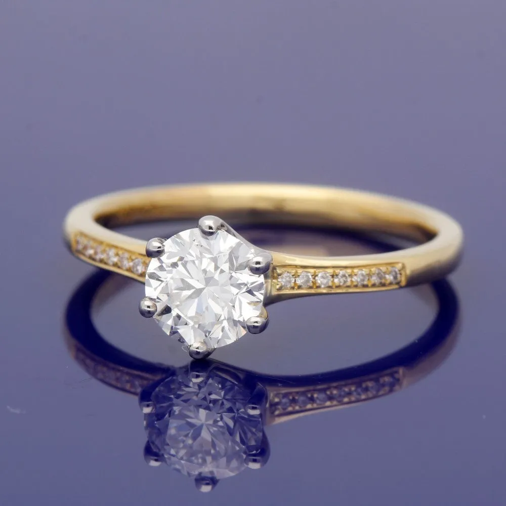 18ct Yellow Gold Certificated 0.90ct Diamond Solitaire Ring with Diamond Set Shoulders