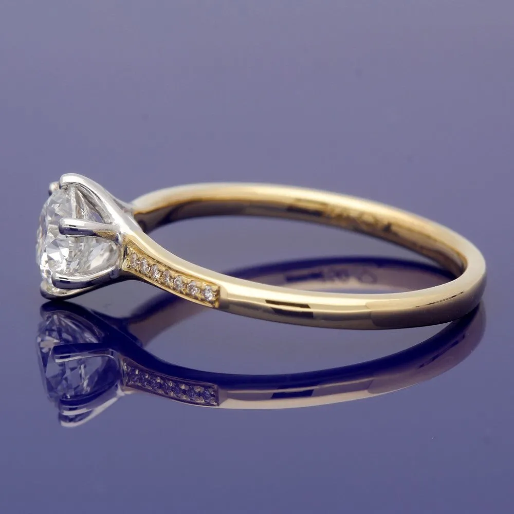 18ct Yellow Gold Certificated 0.90ct Diamond Solitaire Ring with Diamond Set Shoulders