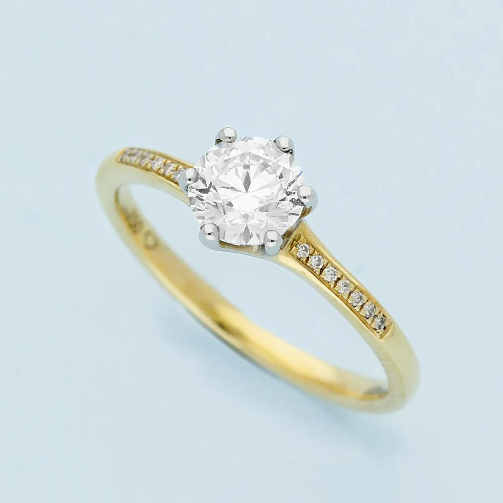 18ct Yellow Gold Certificated 0.90ct Diamond Solitaire Ring with Diamond Set Shoulders