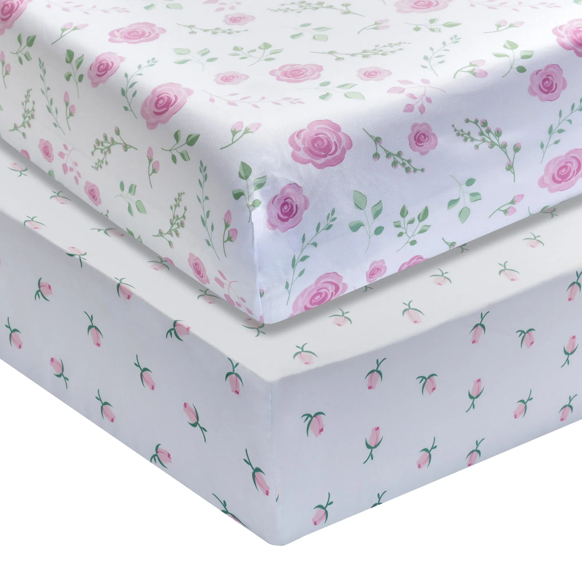 2 Pack Fitted Girls Crib Sheet - Floral/Rosebud