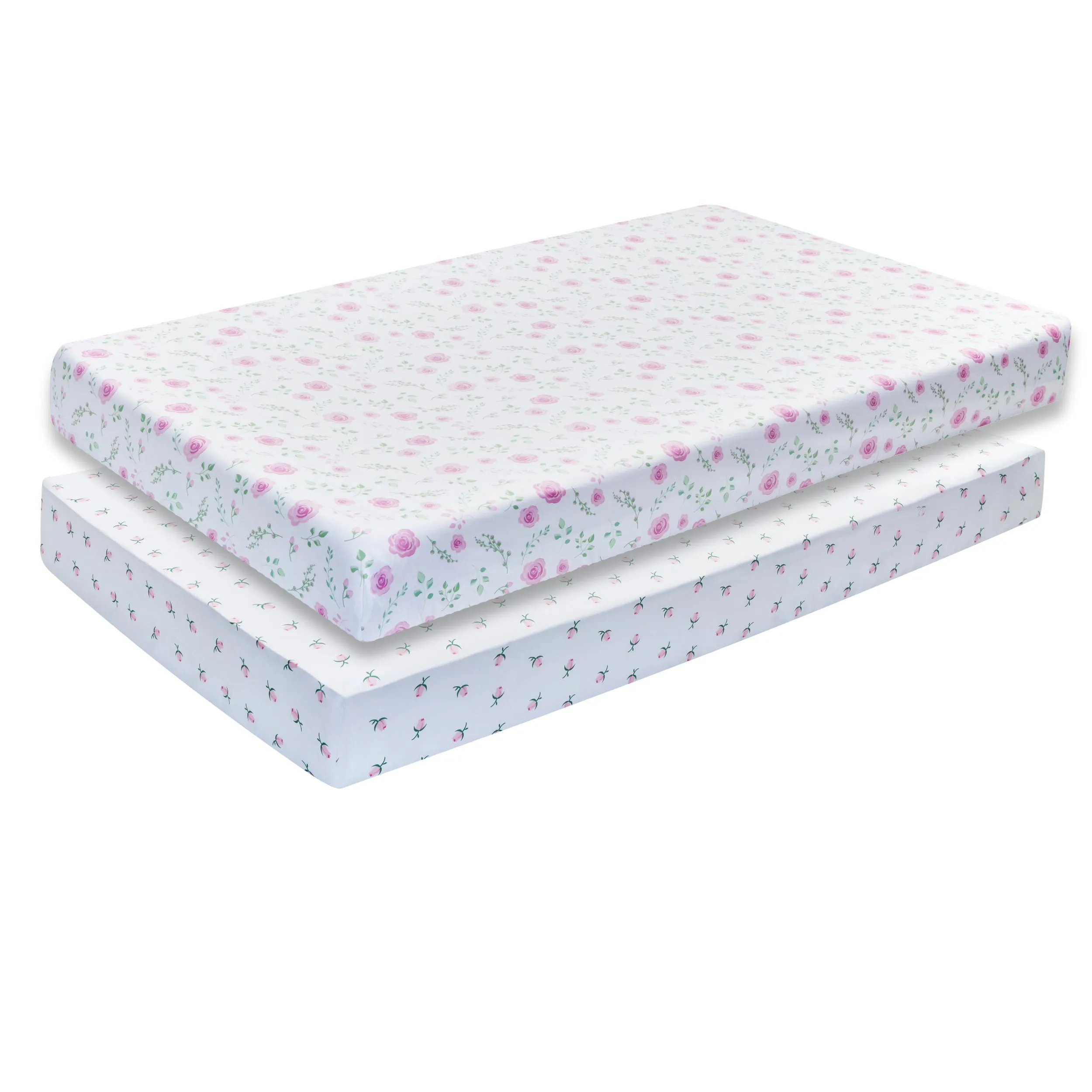 2 Pack Fitted Girls Crib Sheet - Floral/Rosebud