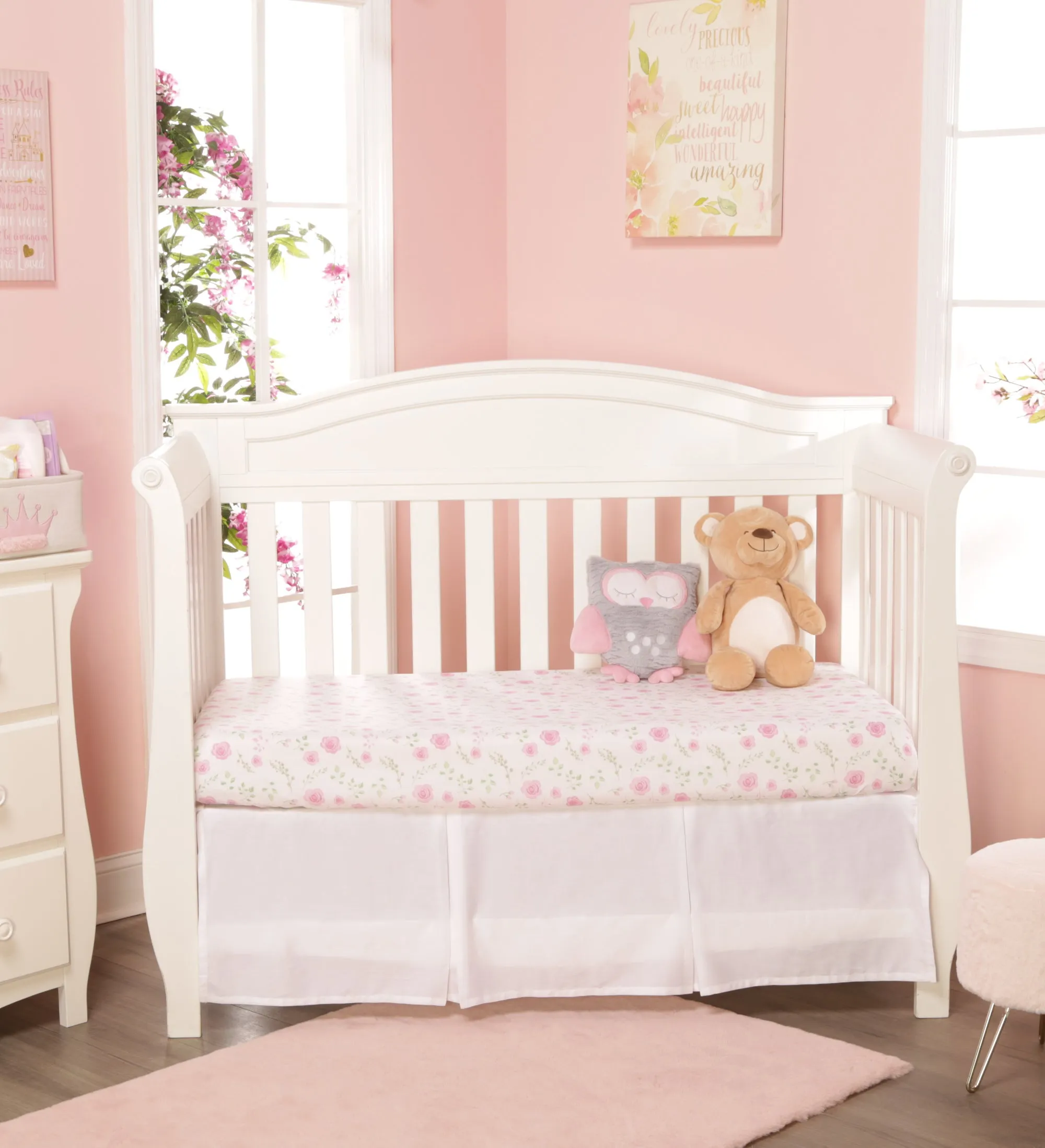 2 Pack Fitted Girls Crib Sheet - Floral/Rosebud