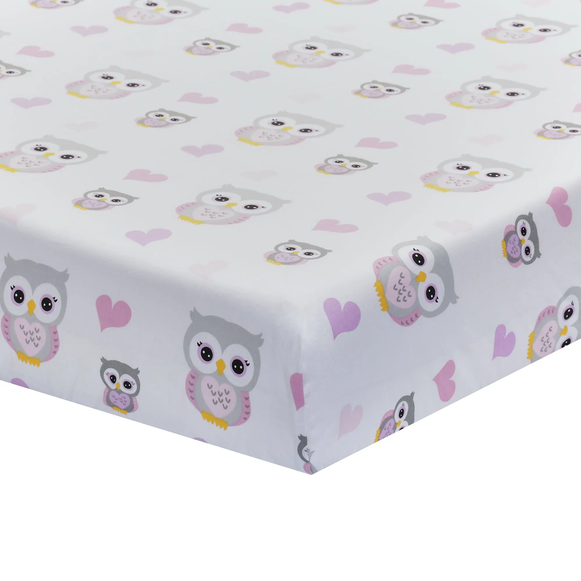 2 Pack Fitted Girls Crib Sheet - Owls/Pink