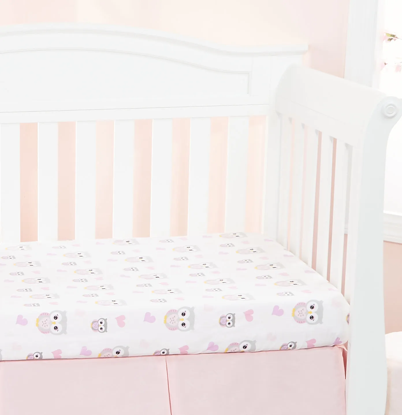 2 Pack Fitted Girls Crib Sheet - Owls/Pink