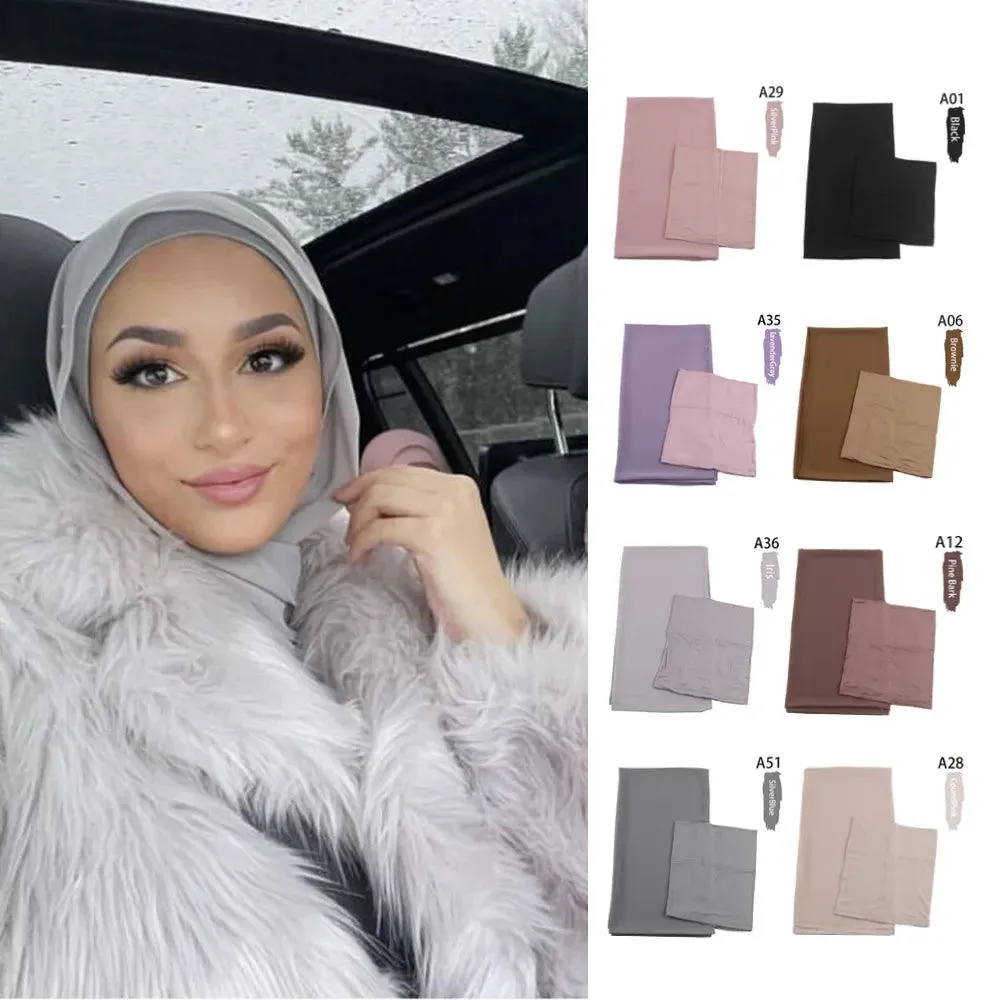 2024 Chiffon Hijab Set with Matching Undercap | Women’s Over Neck Scarf Shawl and Jersey Inner Caps