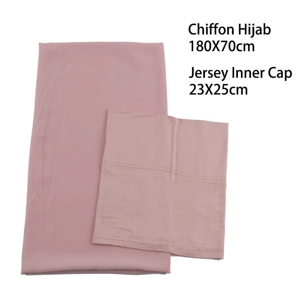 2024 Chiffon Hijab Set with Matching Undercap | Women’s Over Neck Scarf Shawl and Jersey Inner Caps