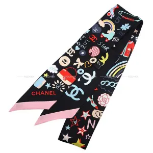 2024Cruise CHANEL scarf Slim Band Coco Ⅿarks Aiko Nic Silk100% AA9663[BRAND NEW][Authentic]