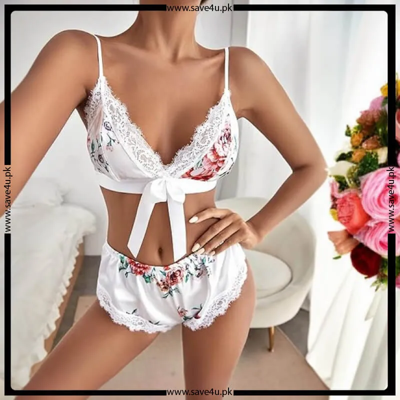 3 Pcs Silky Printed Honey-moon Lingerie