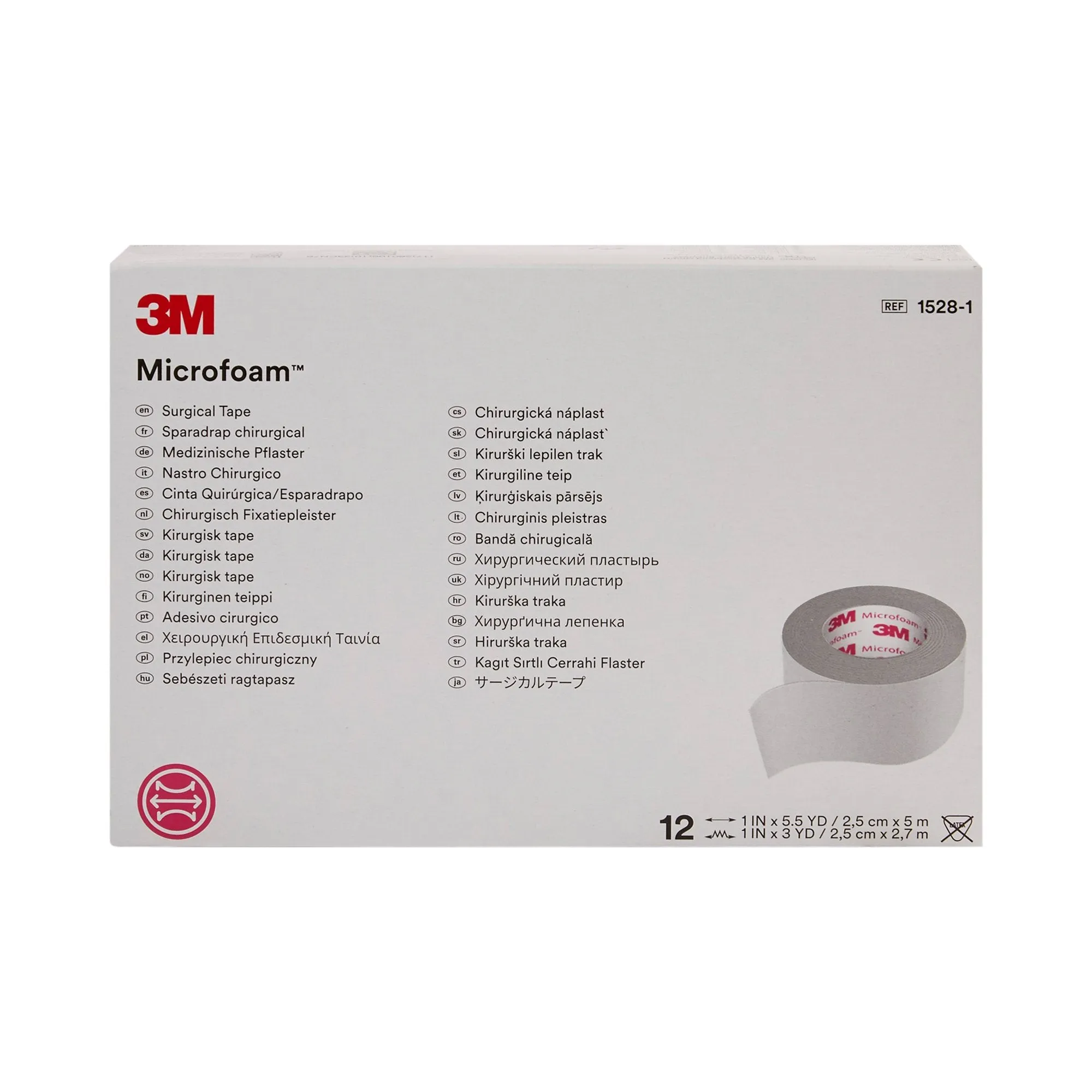 3M™ Microfoam™ Foam / Acrylic Adhesive Medical Tape, 1 Inch x 5-1/2 Yard, White, 1 Box of 12