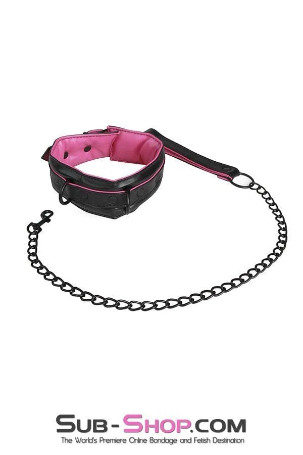 5703RS      Deluxe Padded Blackline Collar and Leash Set with Hot Pink Lining