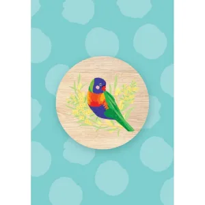 Aero Images: Wooden Magnet Greeting Card  Rainbow Lorikeet