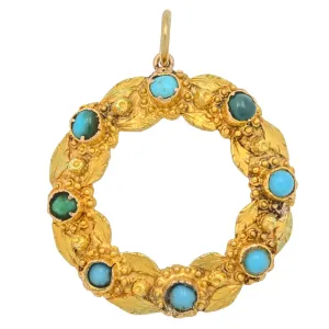 Antique 15ct Gold Turquoise Roundel Pendant