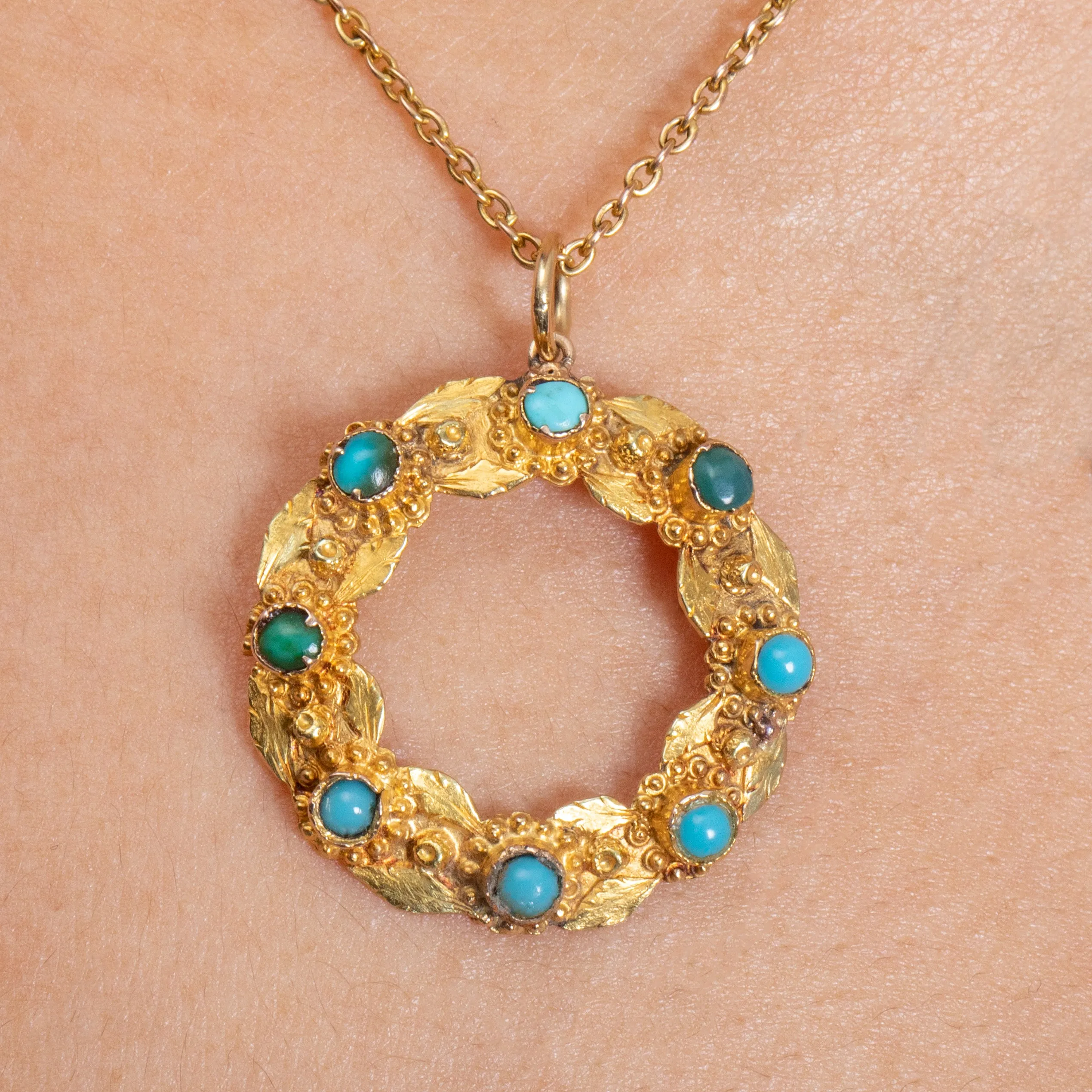 Antique 15ct Gold Turquoise Roundel Pendant