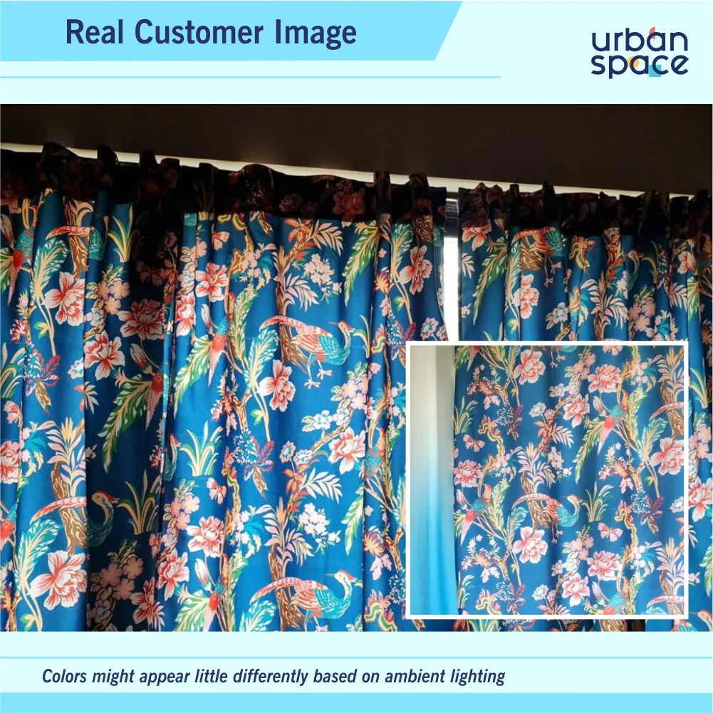 Buy Faux Silk Printed Room Darkening Curtain for Bedroom & Living Room, Pack of 2 Curtains - Knightanlge Blue