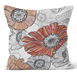 Candy Stripe Poppies (White) - Funky Art Cushion - Paradise Garden - House Of Turnowsky Pillows