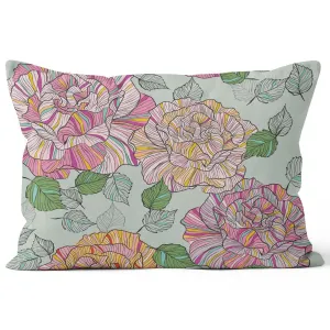 Candy Stripe Roses (Mint Green) -Funky Art Cushion - Paradise Garden - House Of Turnowsky Pillows