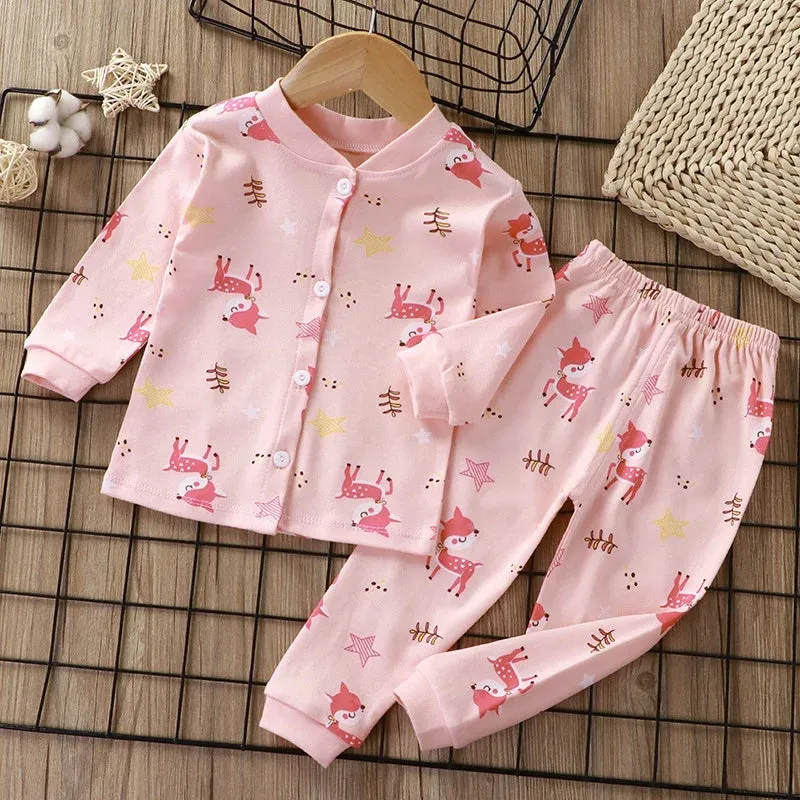 Children's Boys Girls Sleepwear Cardigan Pajamas Korean Version Single Breasted Home Suit Set