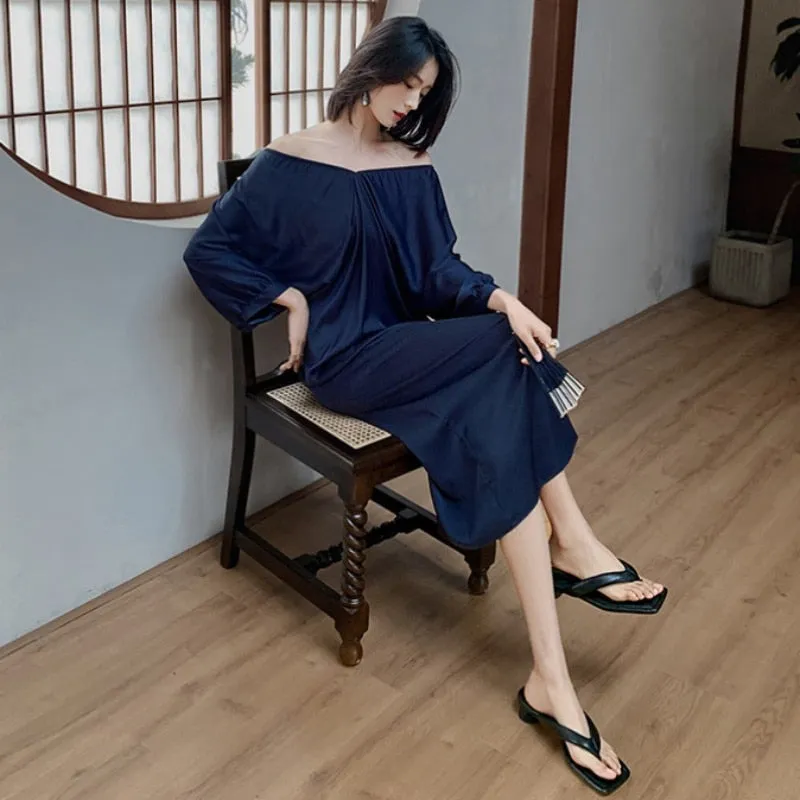 Chinese Style Nightdress Summer Comfortable One-shoulder Satin Silk Like Pajamas Women's Luxury Large Home Clothes