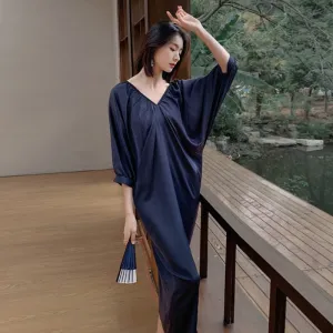 Chinese Style Nightdress Summer Comfortable One-shoulder Satin Silk Like Pajamas Women's Luxury Large Home Clothes