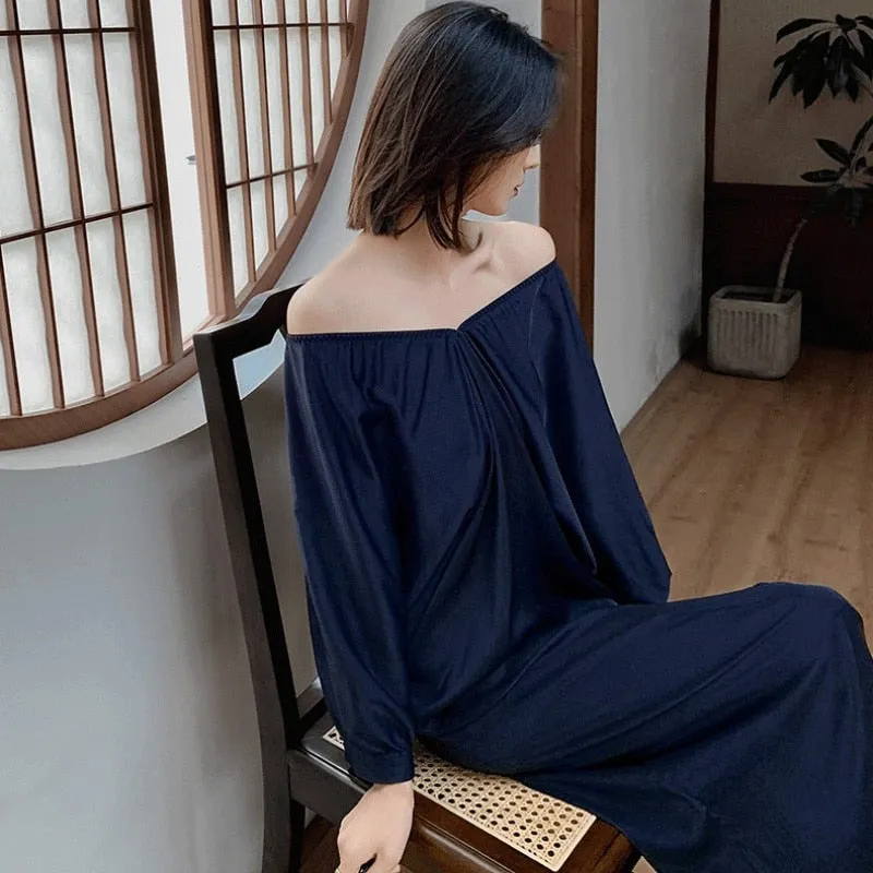 Chinese Style Nightdress Summer Comfortable One-shoulder Satin Silk Like Pajamas Women's Luxury Large Home Clothes