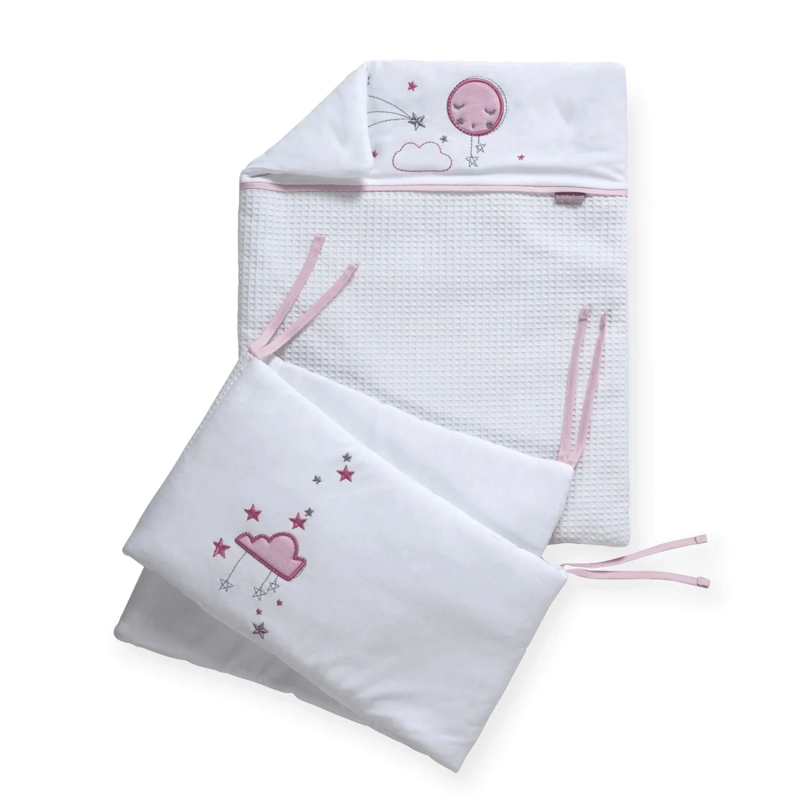 Clair-de-lune Over The Moon Cot Quilt & Bumper Set - White/Pink