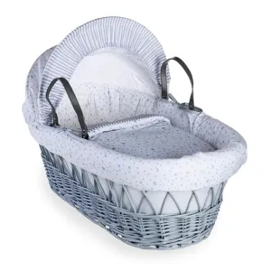 Clair de Lune Stars & Stripes Grey Wicker Moses Basket