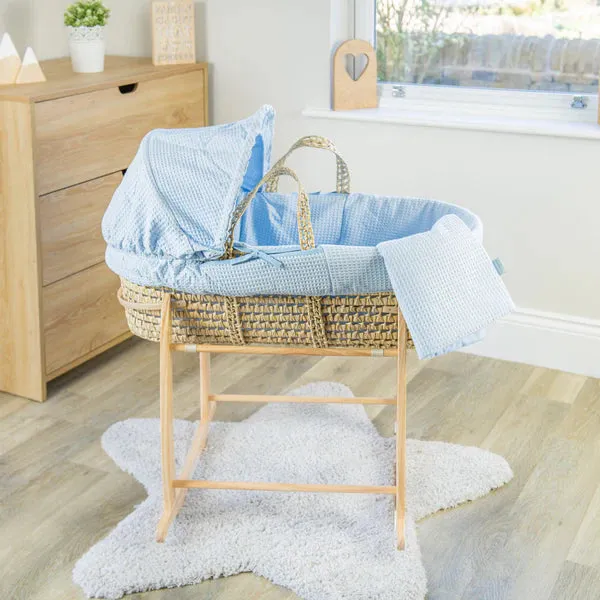 Clair-de-lune Waffle Palm Moses Basket Blue