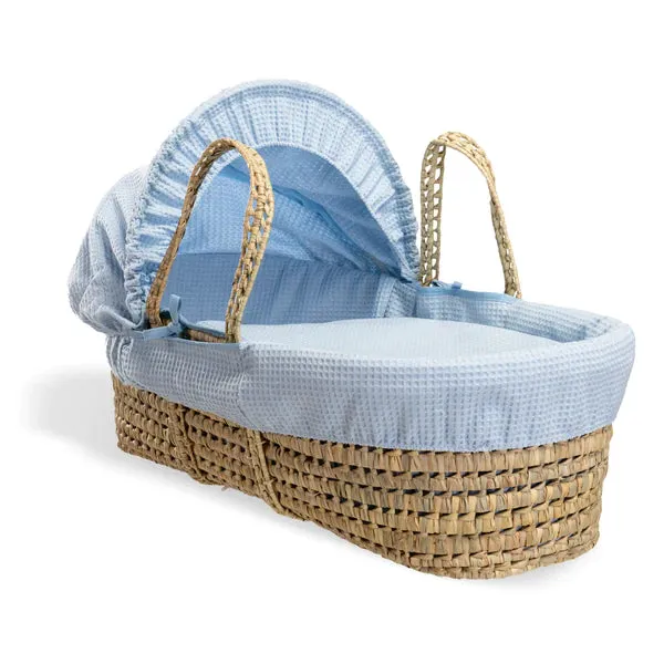 Clair-de-lune Waffle Palm Moses Basket Blue