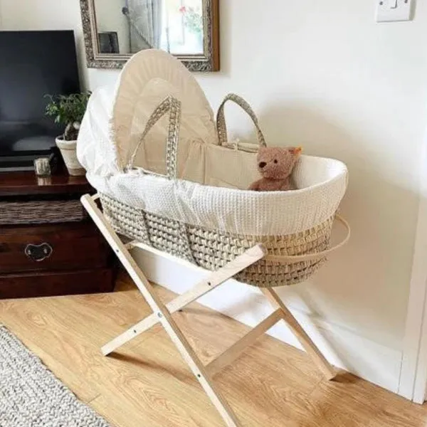 Clair-de-lune Waffle Palm Moses Basket Cream