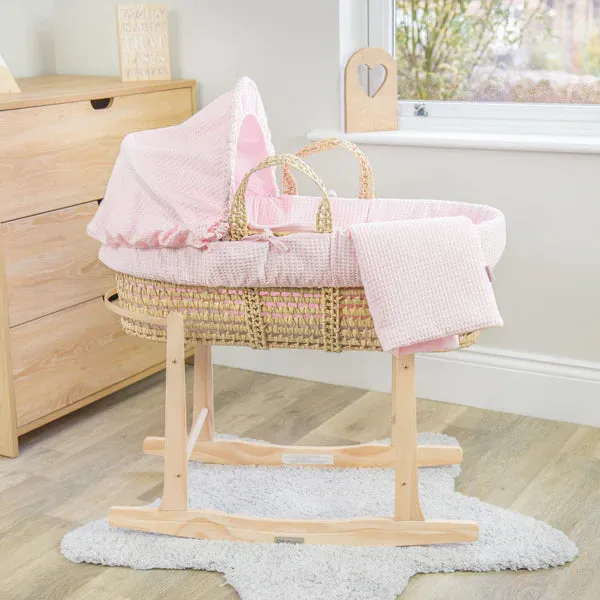 Clair-de-lune Waffle Palm Moses Basket Pink