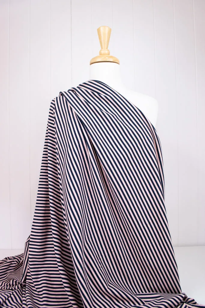 Cotton Jersey - Pink & Navy Stripe