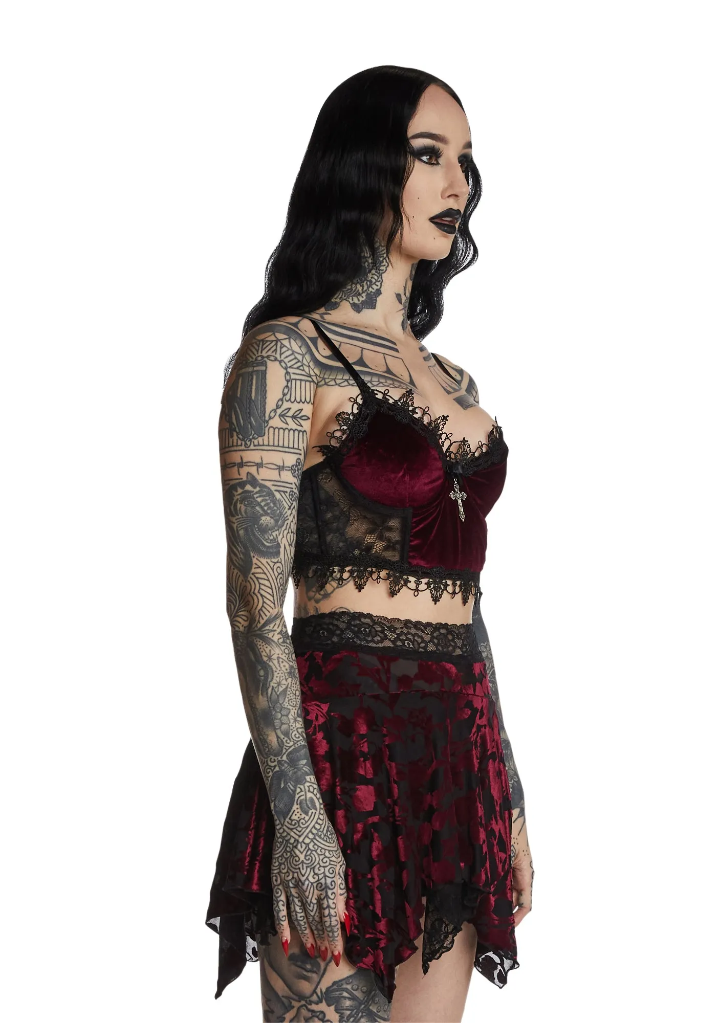 Crimson Morphine Eyes Velvet Bra