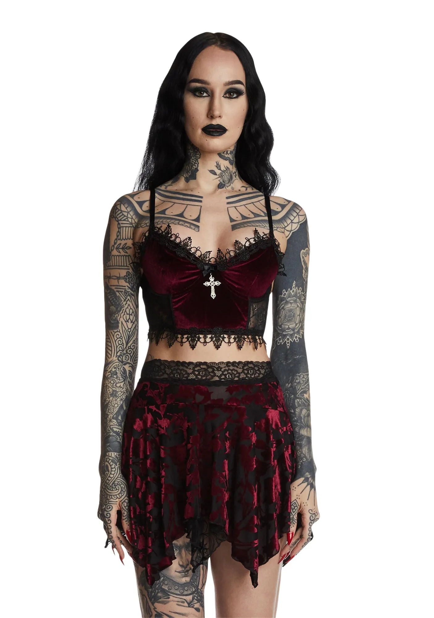 Crimson Morphine Eyes Velvet Bra