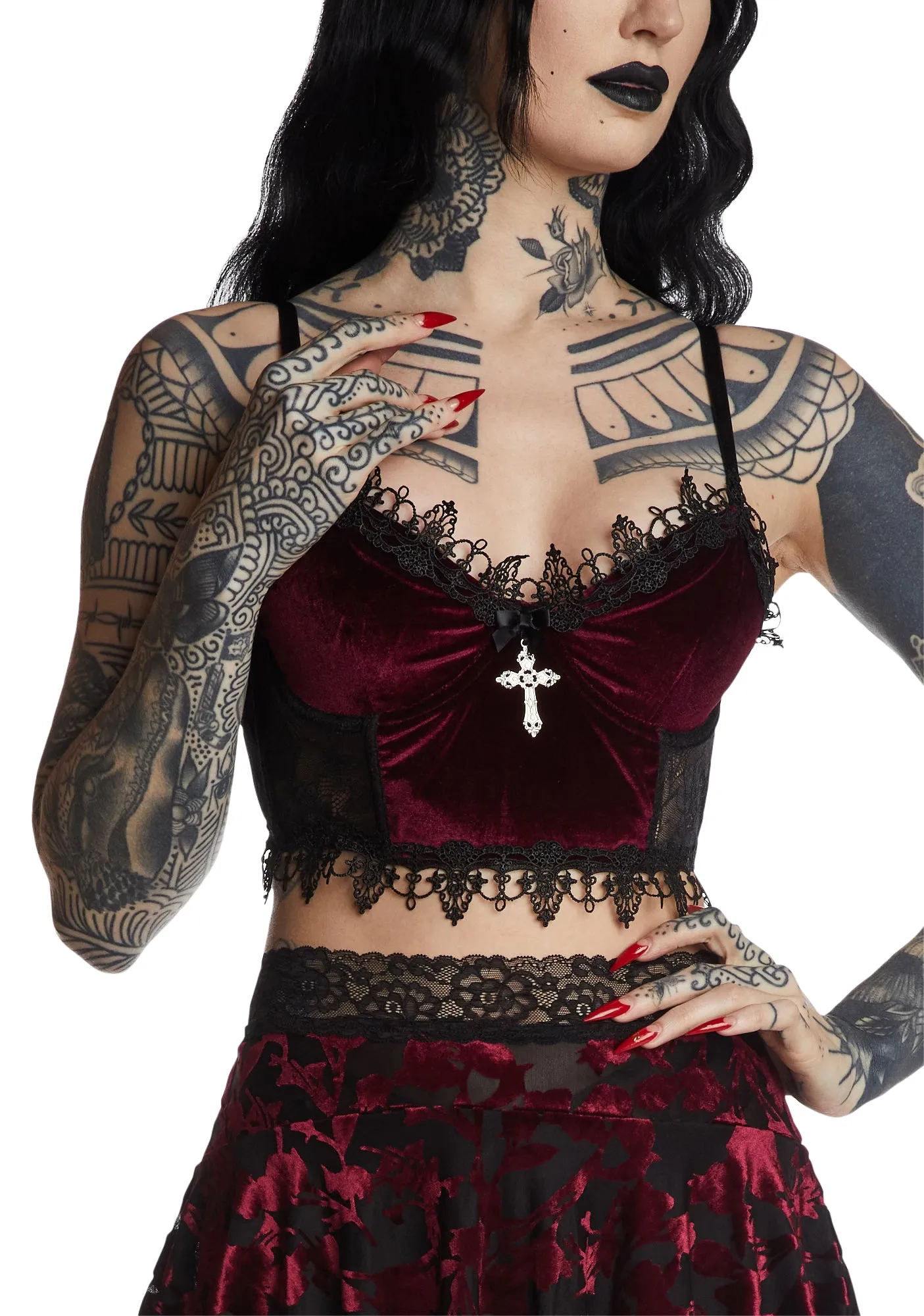 Crimson Morphine Eyes Velvet Bra