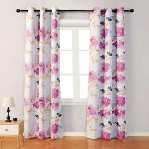 Digital Printed Curtain, Room darkening/Blackout Curtain, Curtain for french window, curtain for door, Pack of 2 Curtains, Floral Sketch Pink