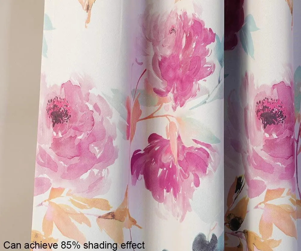 Digital Printed Curtain, Room darkening/Blackout Curtain, Curtain for french window, curtain for door, Pack of 2 Curtains, Floral Sketch Pink