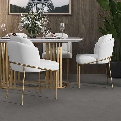 Dining Chair Modern Cotton&Linen Upholstered Side Chair in Gold