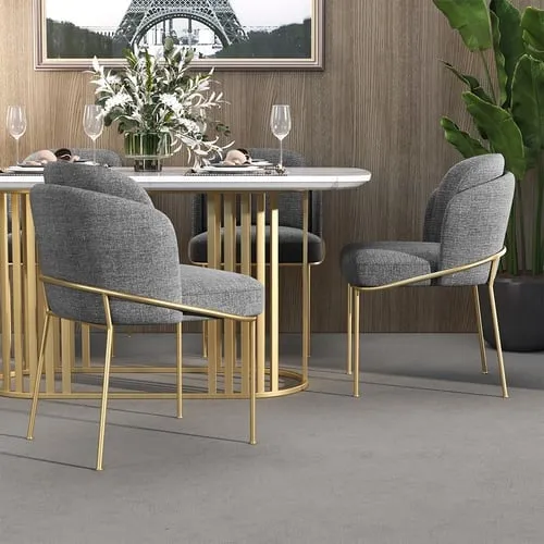 Dining Chair Modern Cotton&Linen Upholstered Side Chair in Gold