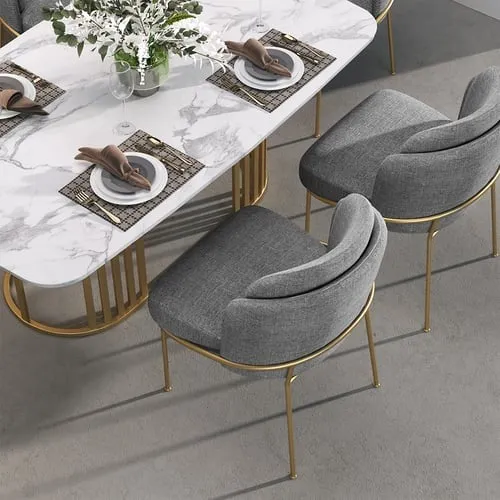 Dining Chair Modern Cotton&Linen Upholstered Side Chair in Gold