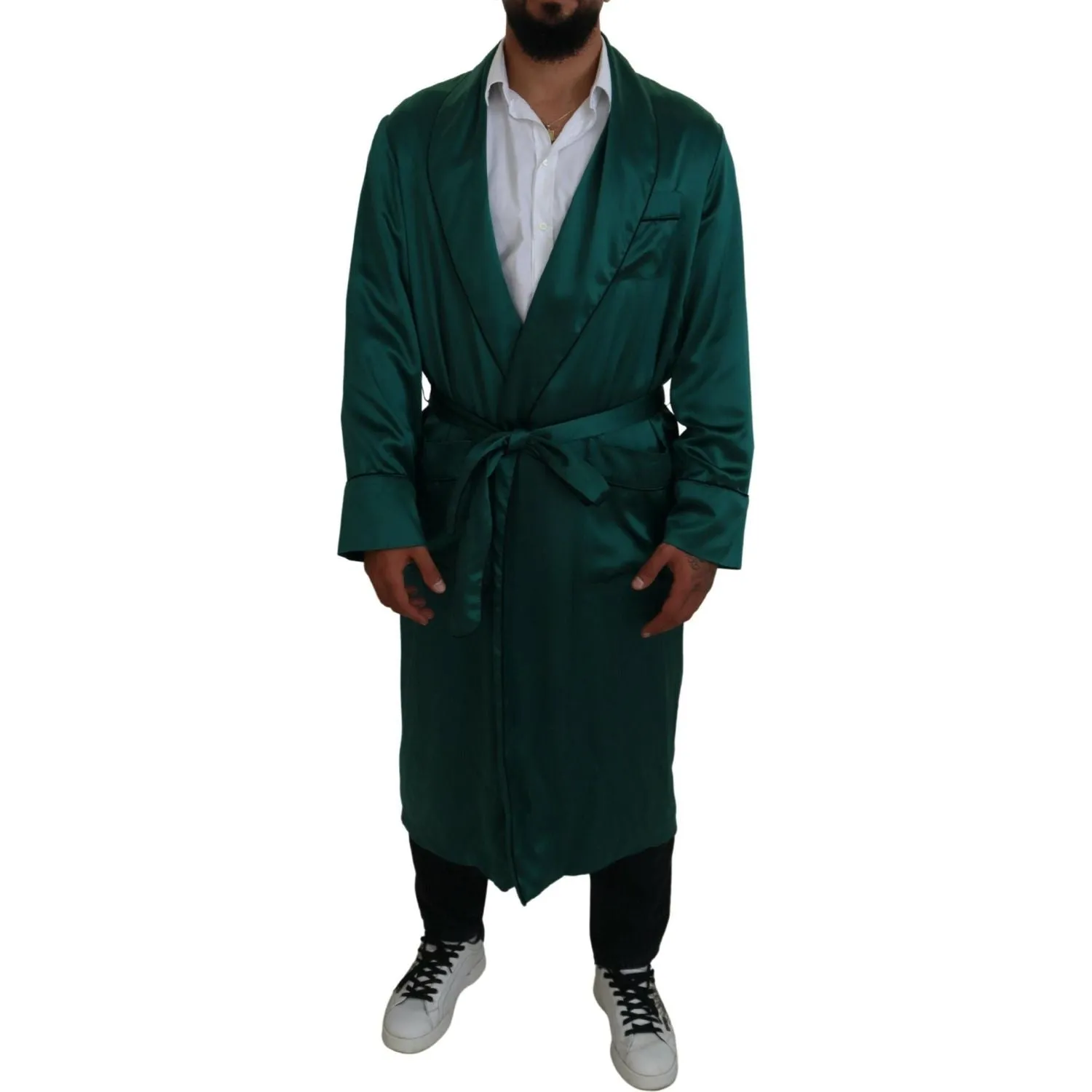 Dolce & Gabbana Elegant Silk Robe in Lush Green