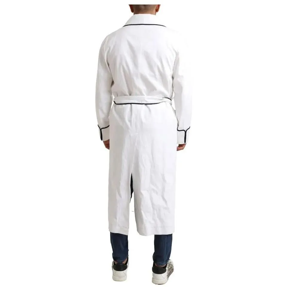 Dolce & Gabbana White Linen Belted Robe DG Logo Sleepwear