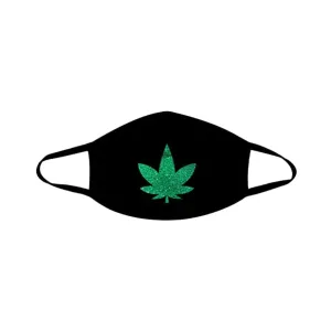 Dope Af Green Glitter Weed Leaf Black Face Mask With Black Trim