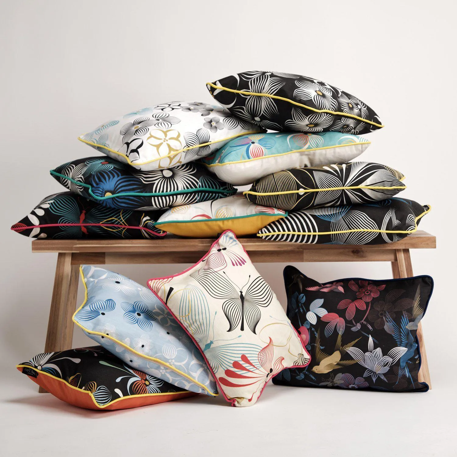 Exotic Butterflies ( Black) - Funky Art Cushion - Perfect Day - House Of Turnowsky Pillows